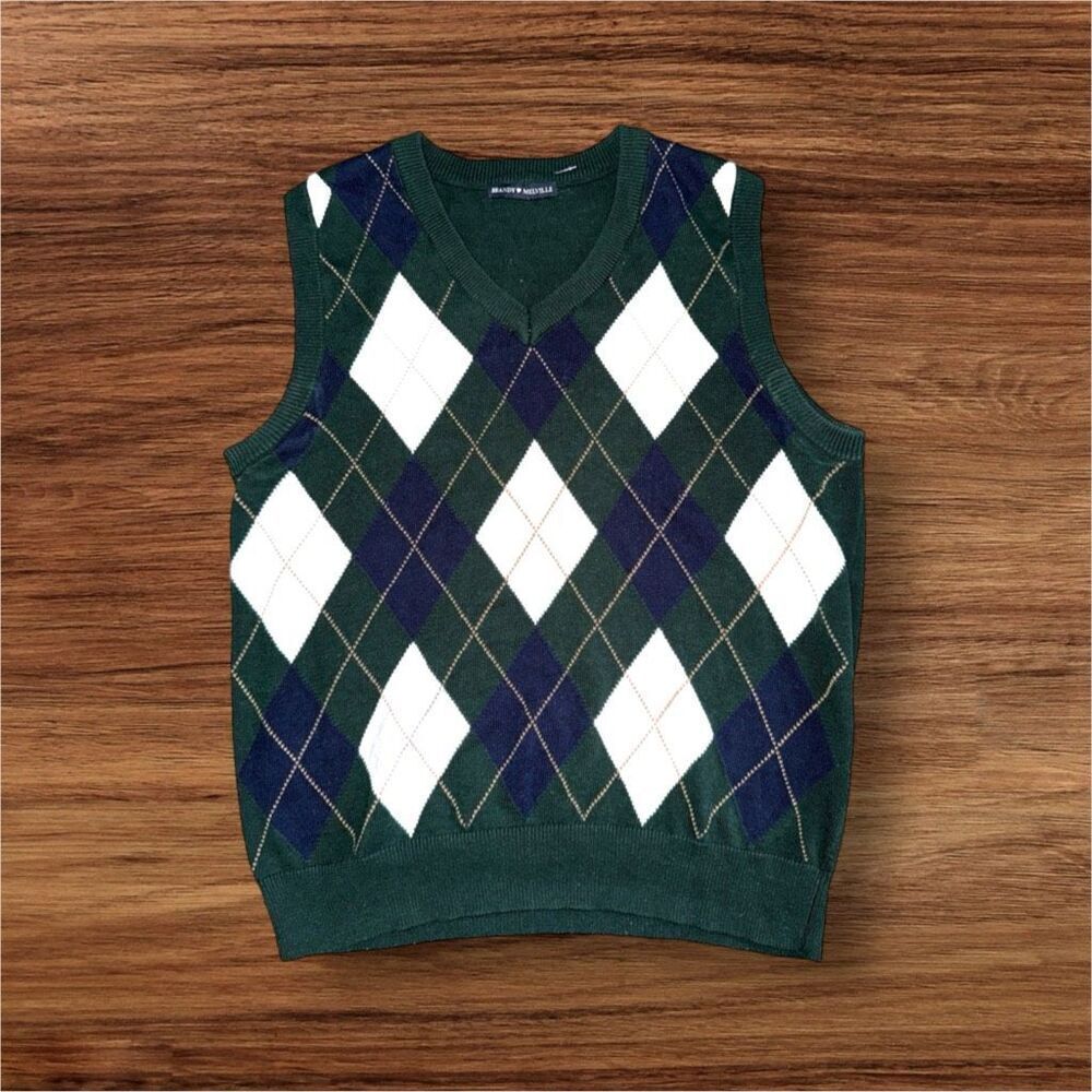 Brandy Melville plaid soft knit emerald green sweater vest sz S